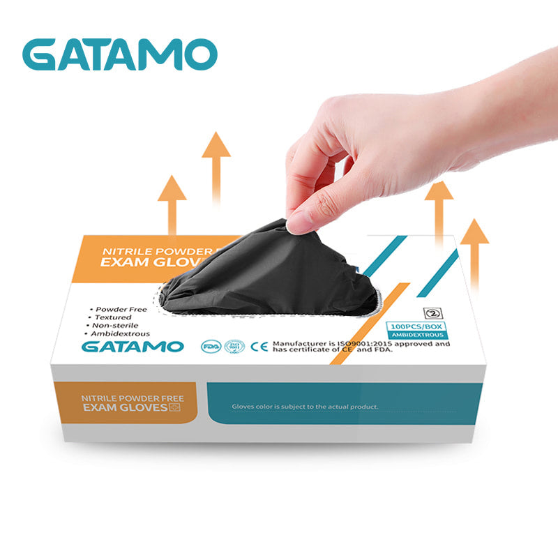 GATAMO Powder Free 100% Pure Nitrile Gloves - Black