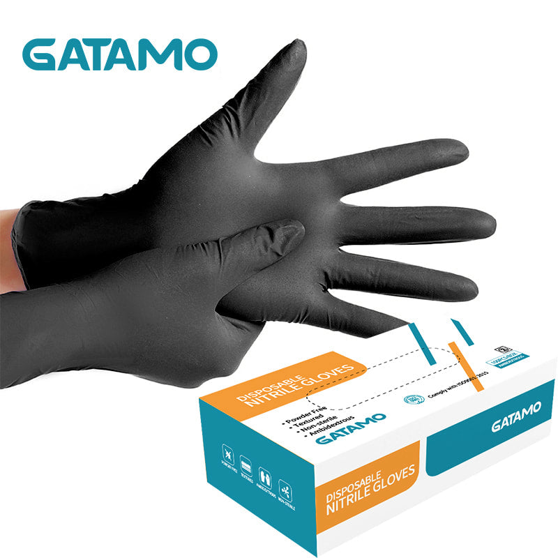 GATAMO Powder Free 100% Pure Nitrile Gloves - Black