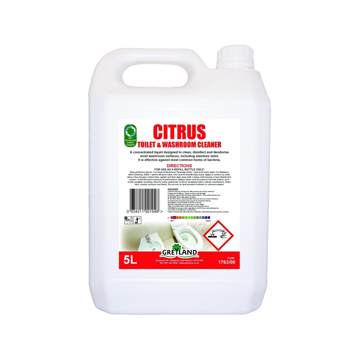 Greyland citrus toilet and washroom cleaner five litre