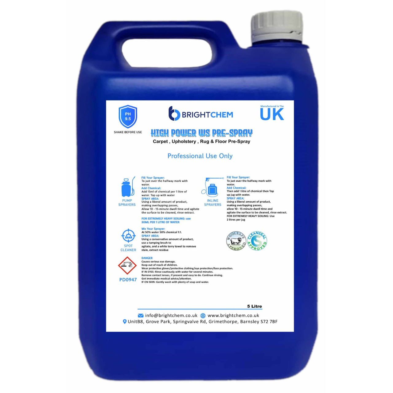 brightchem high power woolsafe pre spray five litre