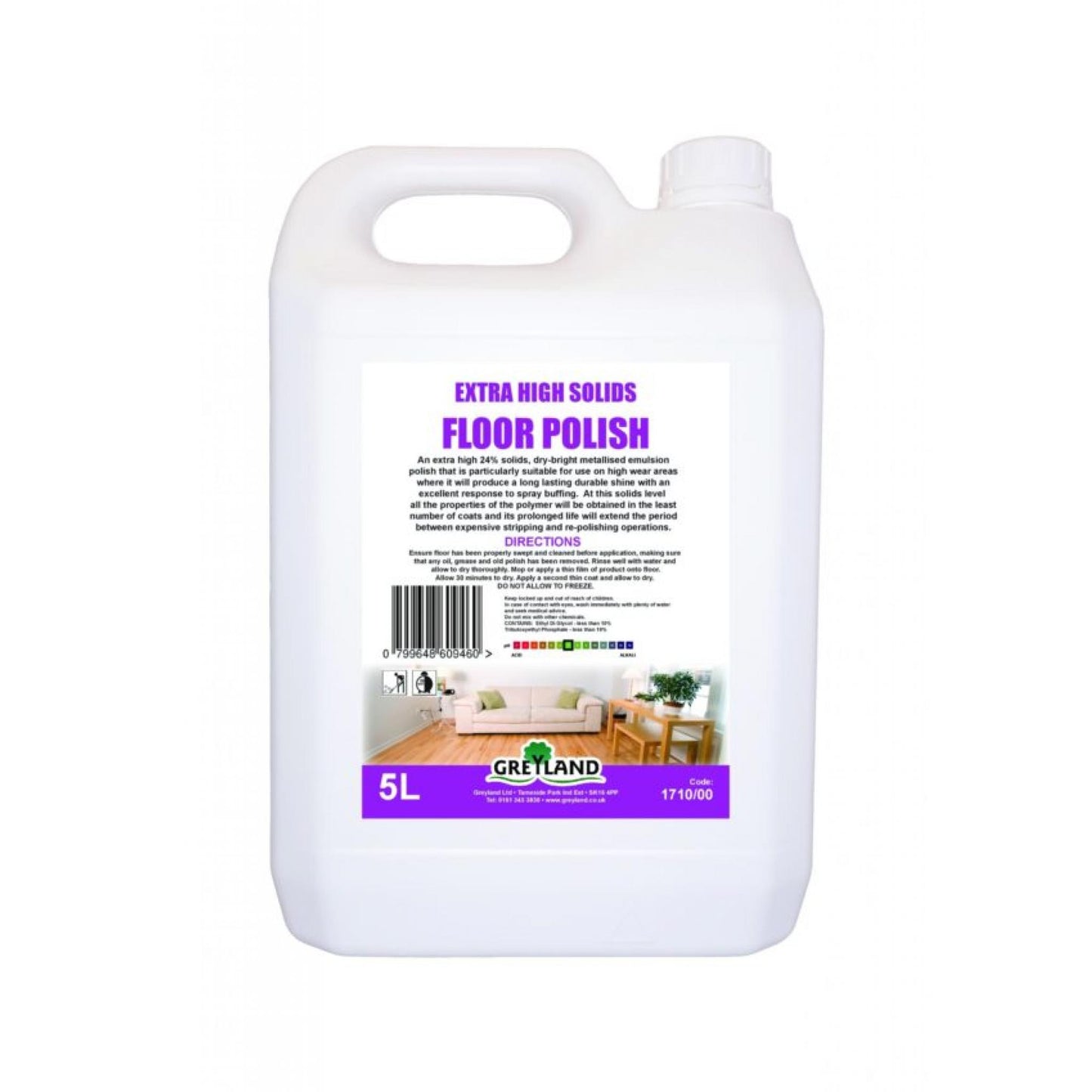 Greyland extra high solids floor polish twenty four percent solids five litre