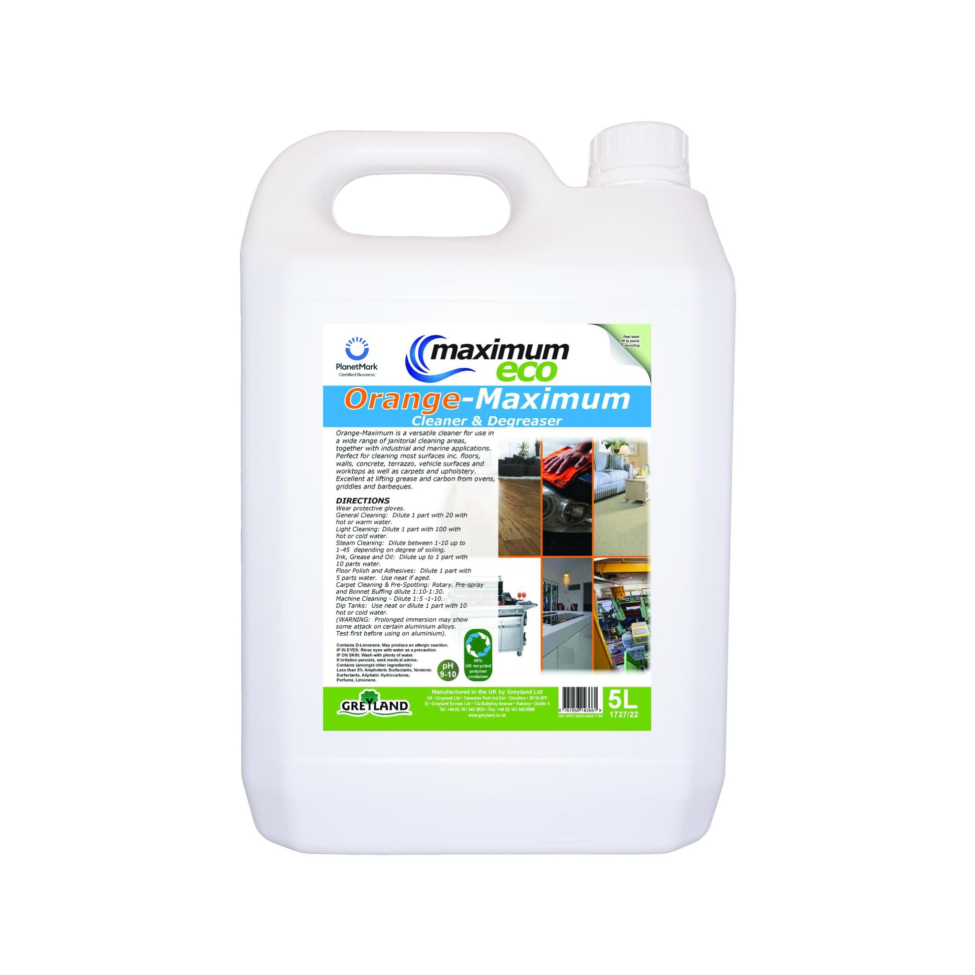 Greyland maximum eco orange maximum cleaner and degreaser five litre